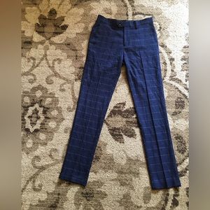 Men’s Pants Flat Front Top-man Check Skinny Suit Pants in blue, In size Medium